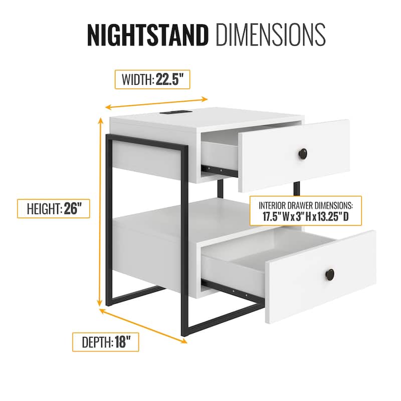 Boyd Sleep Pesaro Modern Two Drawer Nightstand - Power and USB Charging Station