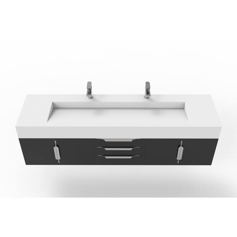 Nile 72" Wall Mounted Bathroom Vanity Set w/ White Top