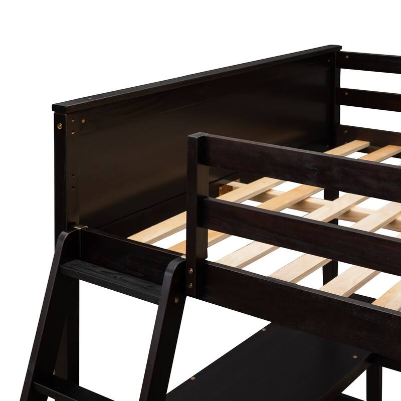 Space-Saving Full Size Loft Bed with Shelves and Desk in Espresso Finish