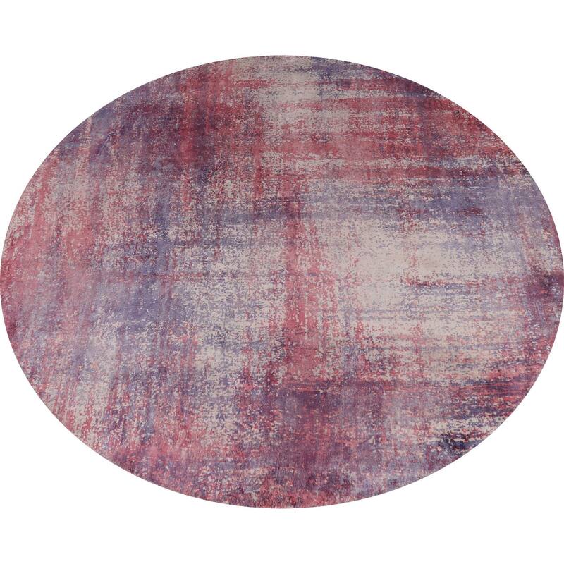Contemporary Abstract Round Area Rug Handmade Beige Wool Carpet - 6'6" x 6'6"