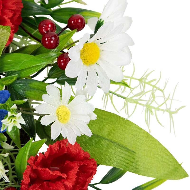 Carnations and Daisies Patriotic Wreath - 20" - Red, White and Blue