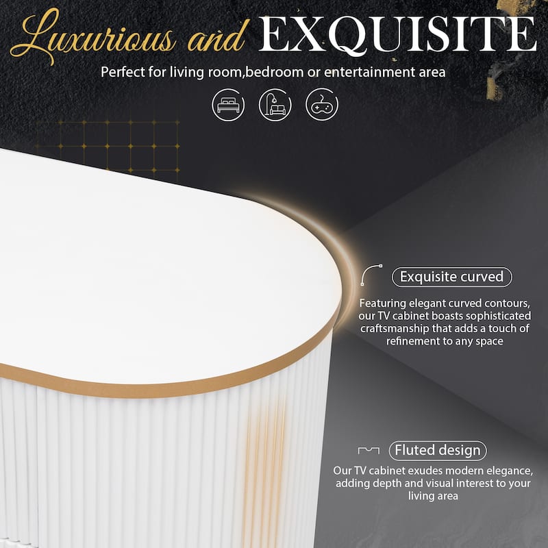 78inch TV Stand for TVs Up to 85", Modern TV Cabinet with Fluted Glass Doors & 2 Drawers, for Living Room