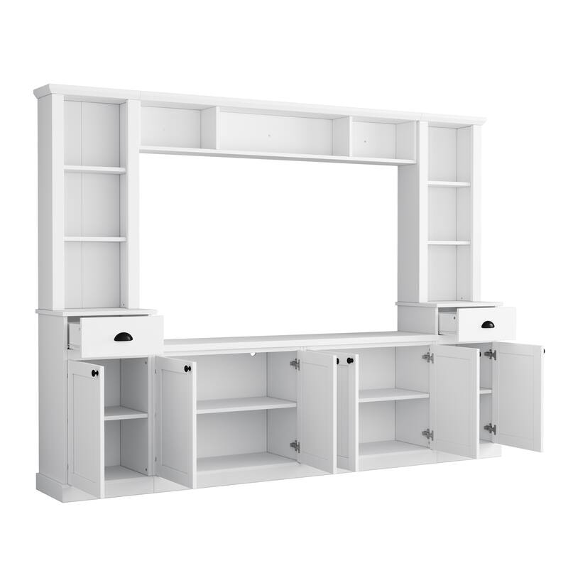Modern Wall Unit Set for TVs Up to 75" with Adjustable Bridge & Ample Storage - Includes Bookcase, Wine Rack & Display Case