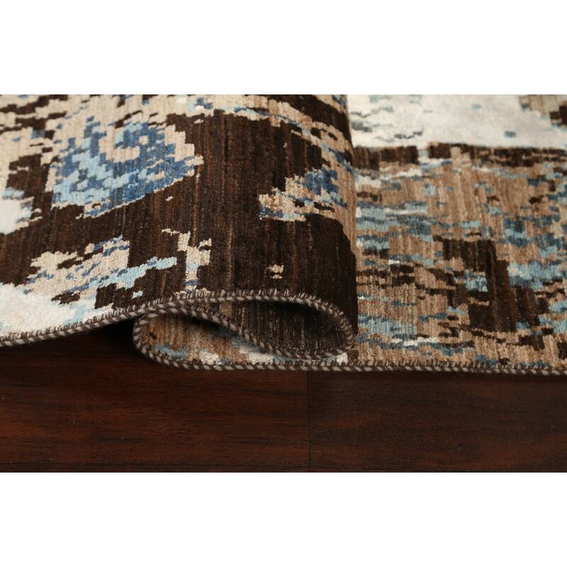 Wool/ Silk Vegetable Dye Oriental Abstract Runner Rug Hand-knotted - 2'7" x 9'10"