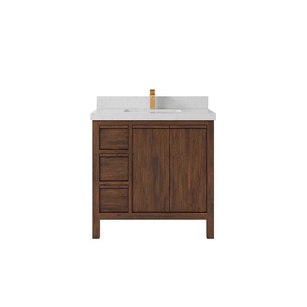 Willow Collections 36 in. W x 22 in. D Elizabeth Solid Teak Wood Center Sink Bathroom Vanity with Countertop