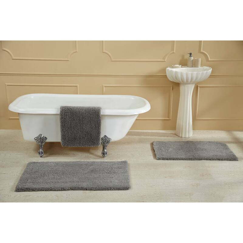 Better Trends Bath Rug 100% Micro Polyester Tufted Anti-Skid Latex Backing Bathroom Rugs for Shower, Sink Bath Mats Micro Plush - 21" x 34" Rectangle - Gray