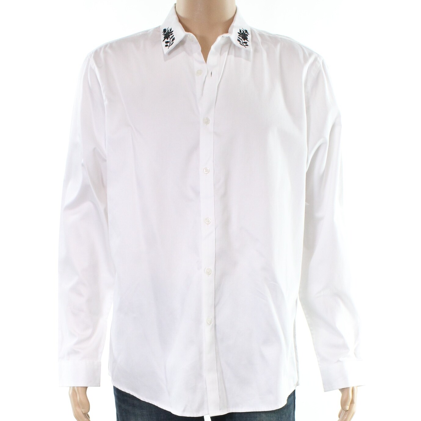 Shop Inc White Mens Size Large L Rose Embroidered Button Down Shirt Free Shipping On Orders Over 45 Overstock 27000690