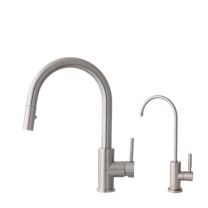 STYLISH Pull Dow Kitchen Faucet + Water Tap - Stainless Steel Finish