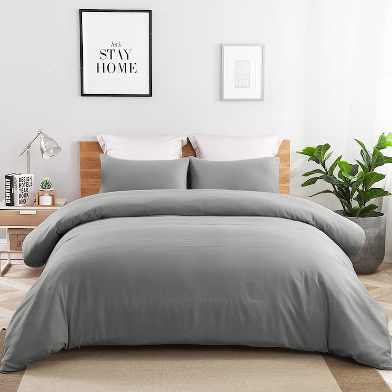 Solid Color Ultra Soft 3-piece Duvet Cover Set - Grey - Twin