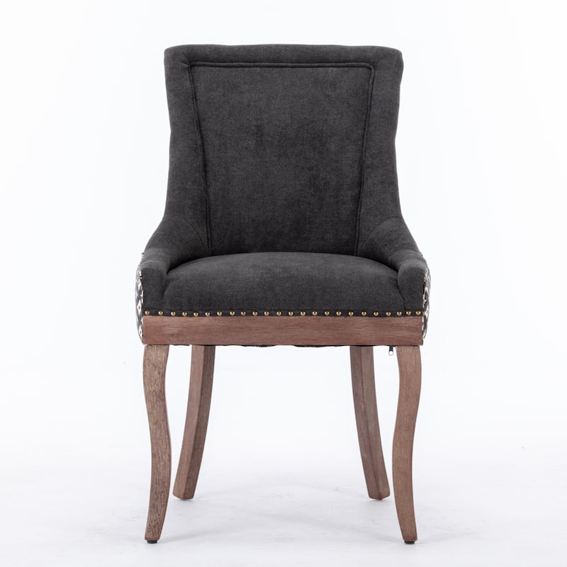 GDF Studio - Ultra American Design Upholstered Wood Dining Chair Set with Bronze Nailhead Detail (Set of 2)