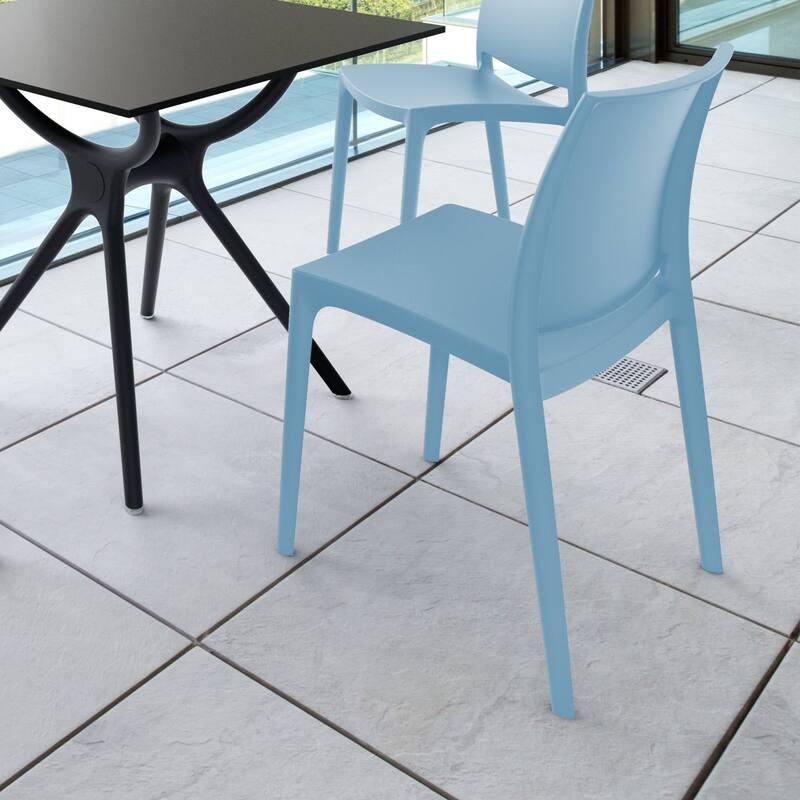 32" Blue Resin Solid Weather Resistant Outdoor Dining Chair