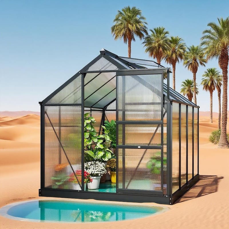 GDFStudio - Aluminum Walk-In Polycarbonate Greenhouse with Vent - Steel