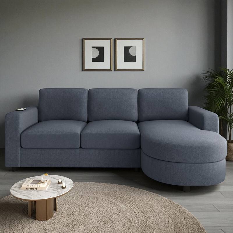 84.6" Modern L-Shaped Sectional Sofa with Curved Chaise Lounge, USB Ports and Storage Pockets, Chenille Couch for Living Room