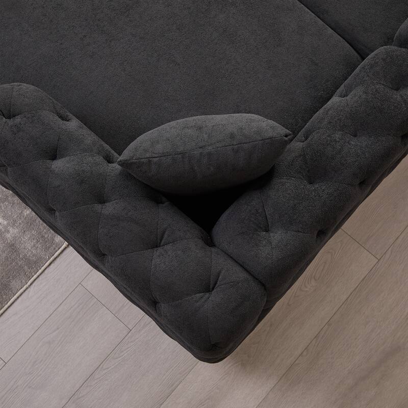 U-Shaped Chenille Sofa with Two Chaise Longue Seats and Pillows.