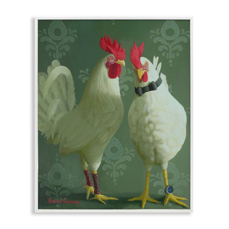Stupell Stylish Roosters Pair Framed Giclee Art Design By Heather Gauthier - 11 x 14 - White