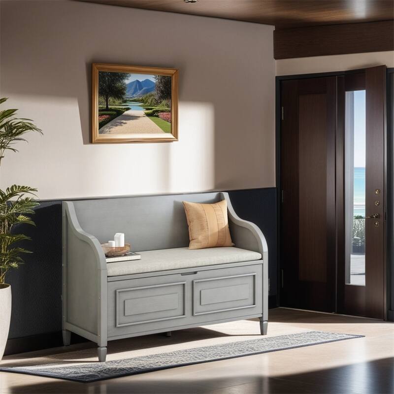 Solid wood Entryway Multifunctional Storage Bench with Safety Hinge - Gray Wash