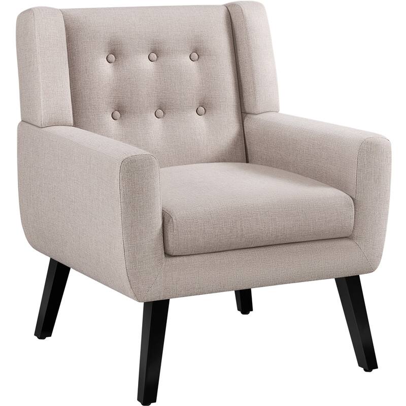 Yaheetech Upholstered Button Tufted Accent Chair with Solid Wood Legs, Beige - 29"×30.5"×35" - Beige