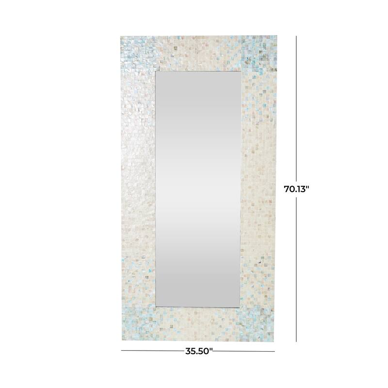 Cream Mother of Pearl Shell Handmade Mosaic Room Wall Mirror with Blue Corners