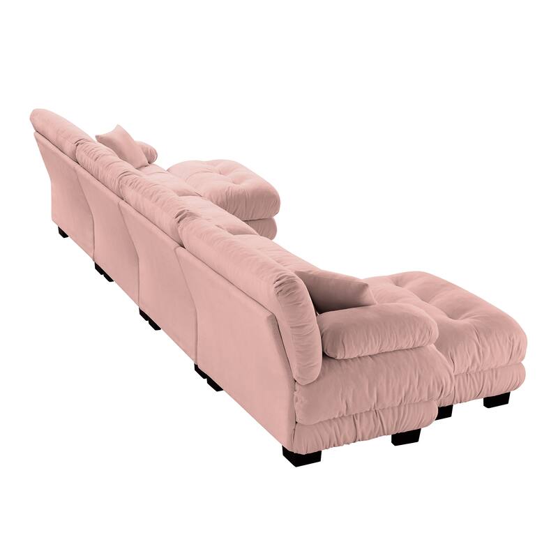 Free Combination Modular Chenille 4-Seater Sectional Sofa with 2 Ottomans and Pillow for Living Room