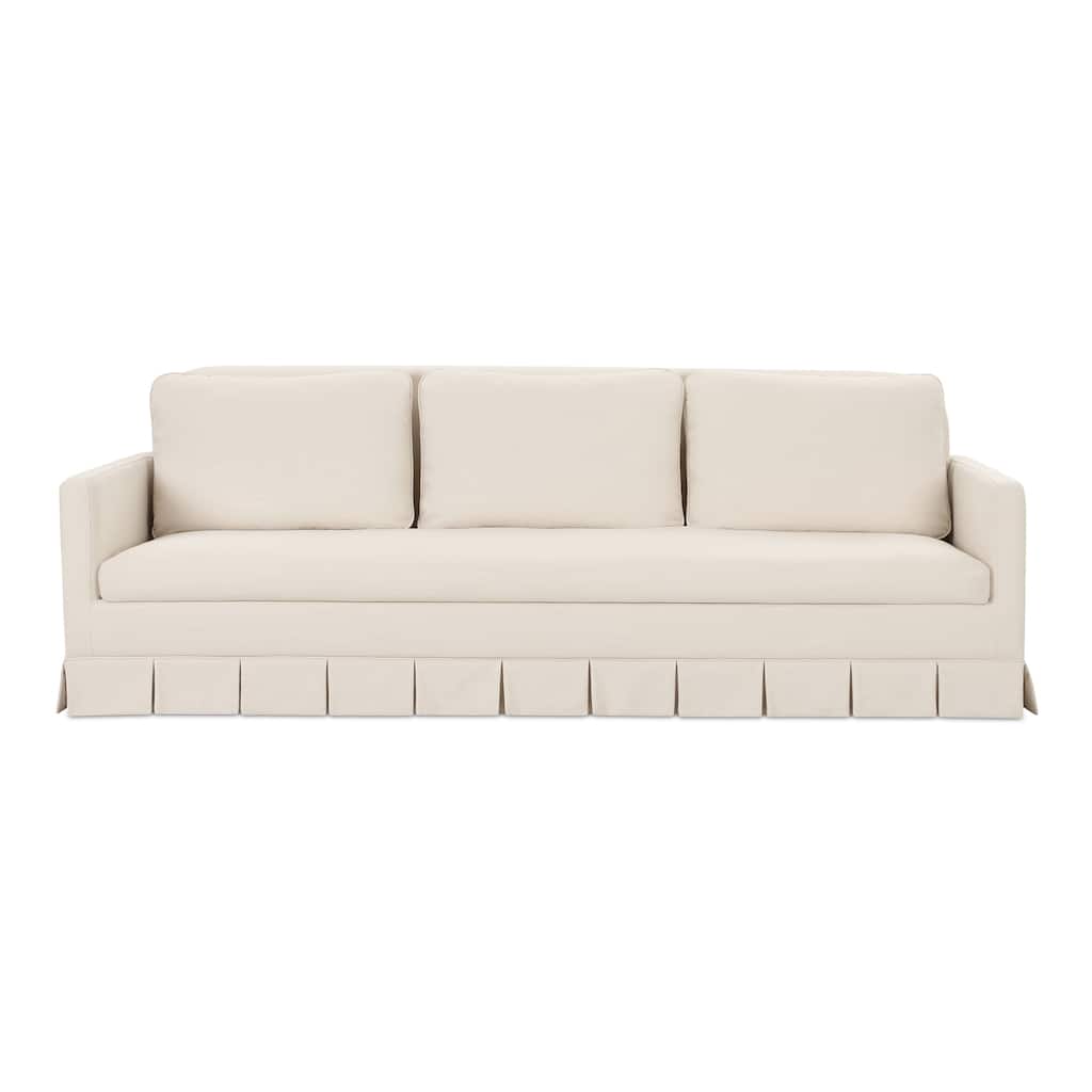 NADAAL STUDIOS Norex Pellicano Sofa, Box Pleat Skirt, Performance Linen Blend, Feather-Filled Cushions, Cream