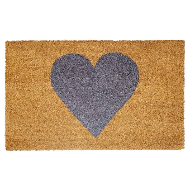 HomeRoots 17" X 29" Brown And Gray Heart Outdoor Coir Door Mat - 17.00' X '29.00