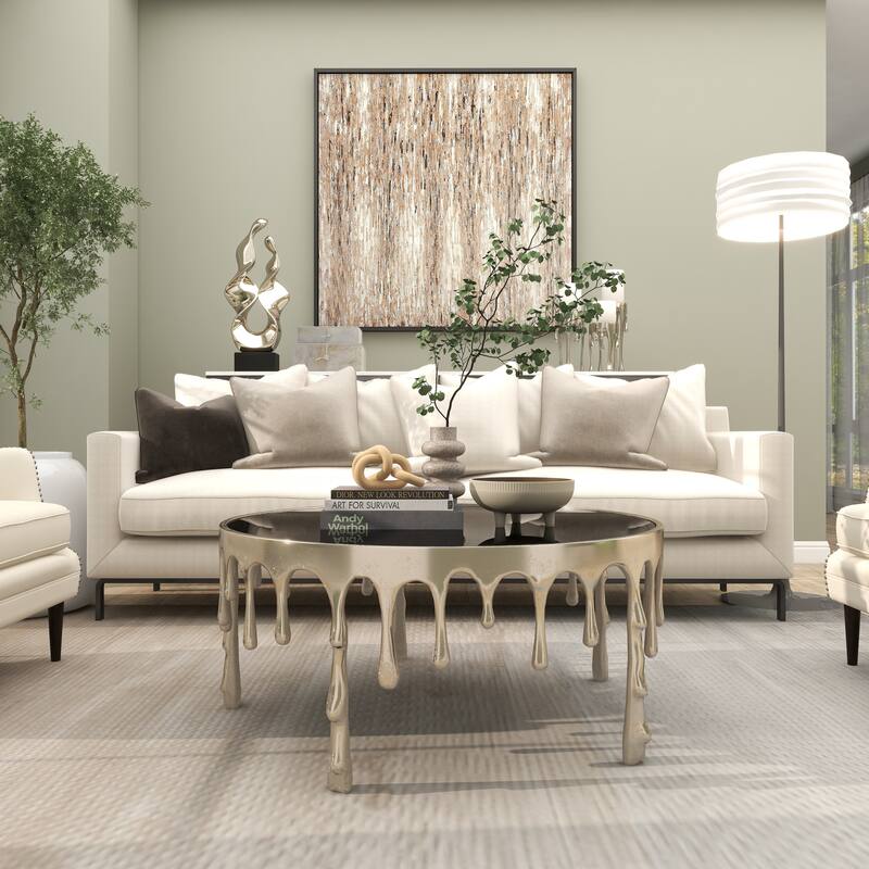 Aluminum Metal Accent, Console, and Coffee Table Collection with Drip Melting Design and Smoke Shaded Glass Top Multiple Colors