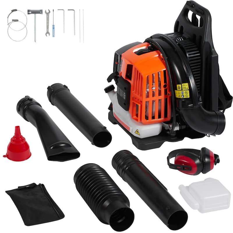 Orange Backpack Leaf Blower with Fuel Tank and Adjustable Padded Shoulder Straps