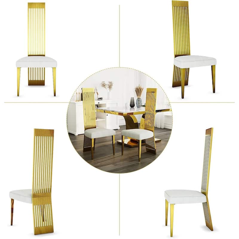 Polished Gold Dining Chairs with White Boucle Upholstery