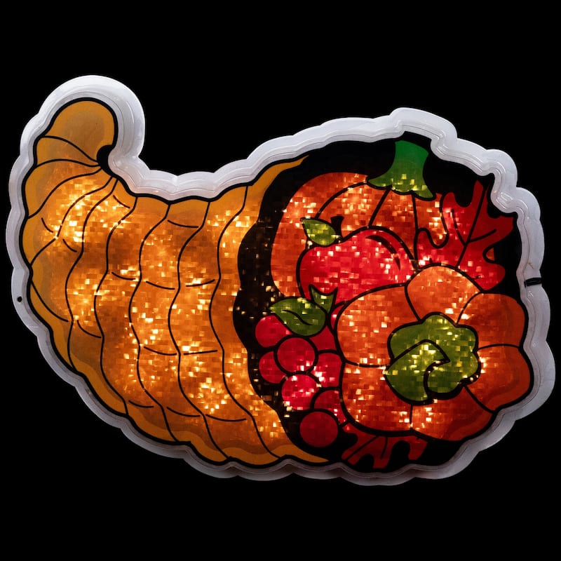 16" Gold Red Cornucopia Thanksgiving Window Silhouette Decoration