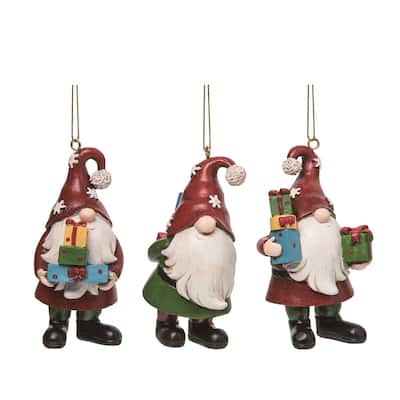 Transpac Resin Gnome w/Presents Ornament Set of 3 Christmas Home Decorations