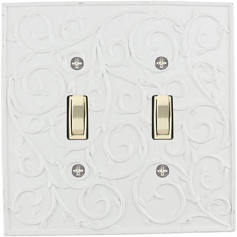 Meriville French Scroll 2 Toggle Wallplate, Double Switch Electrical Cover Plate - Off White