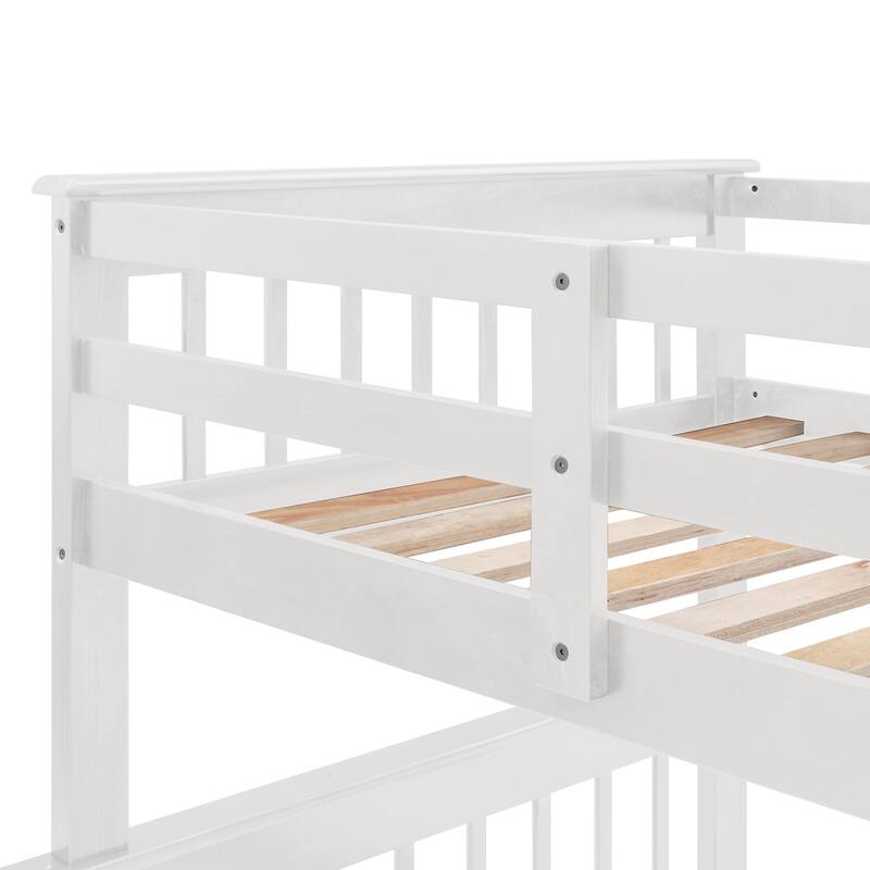 Twin-Over-Full Bunk Bed with Drawer, Storage, and Guard Rail, White