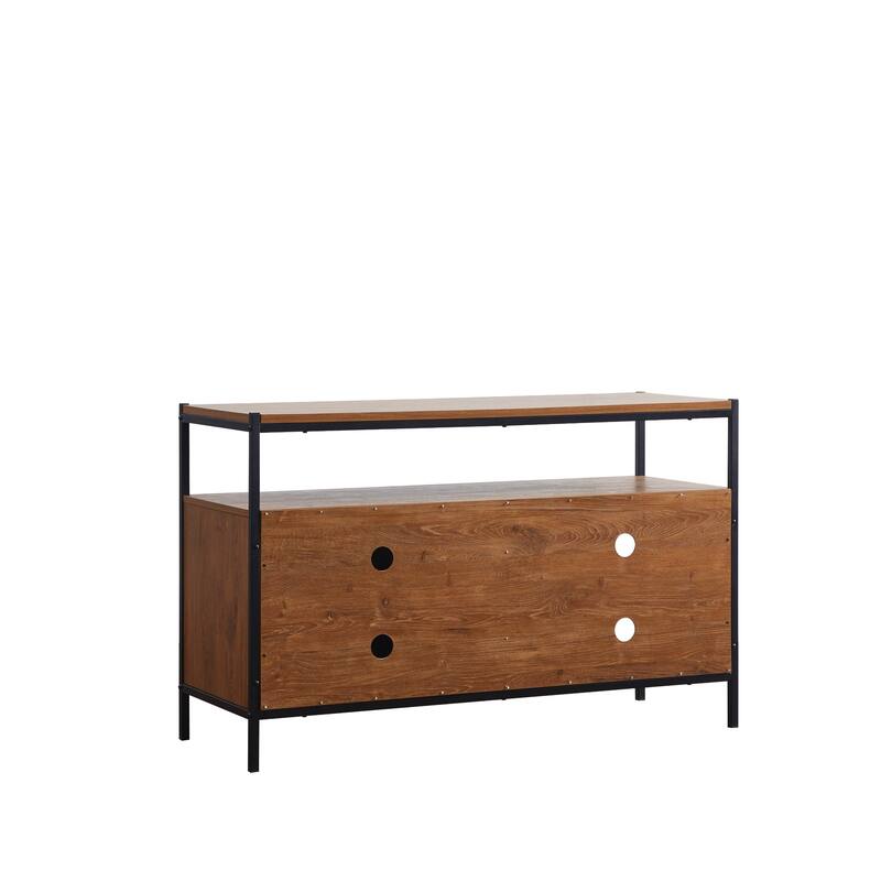 50-inch Wood TV Stand with Sliding Barn Doors Oak Brown Media Console Entertainment Center for Living Room, Sturdy TV Cabinet