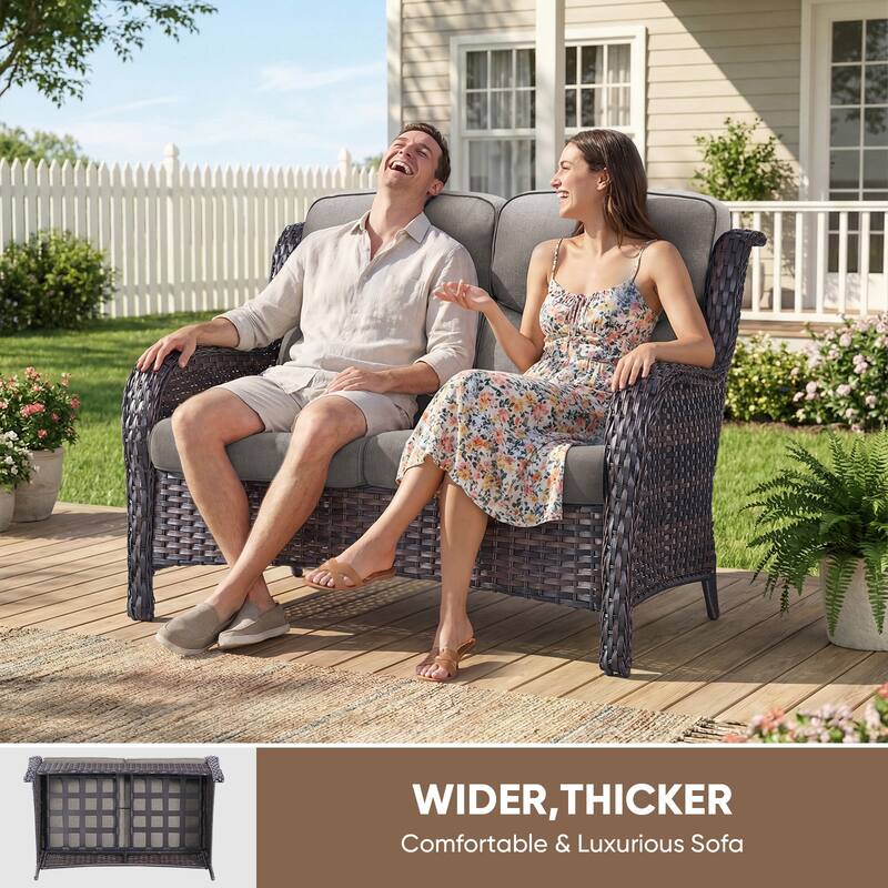 Pocassy Outdoor 2 Person Sofa Patio Loveseat with Comfy Cushions