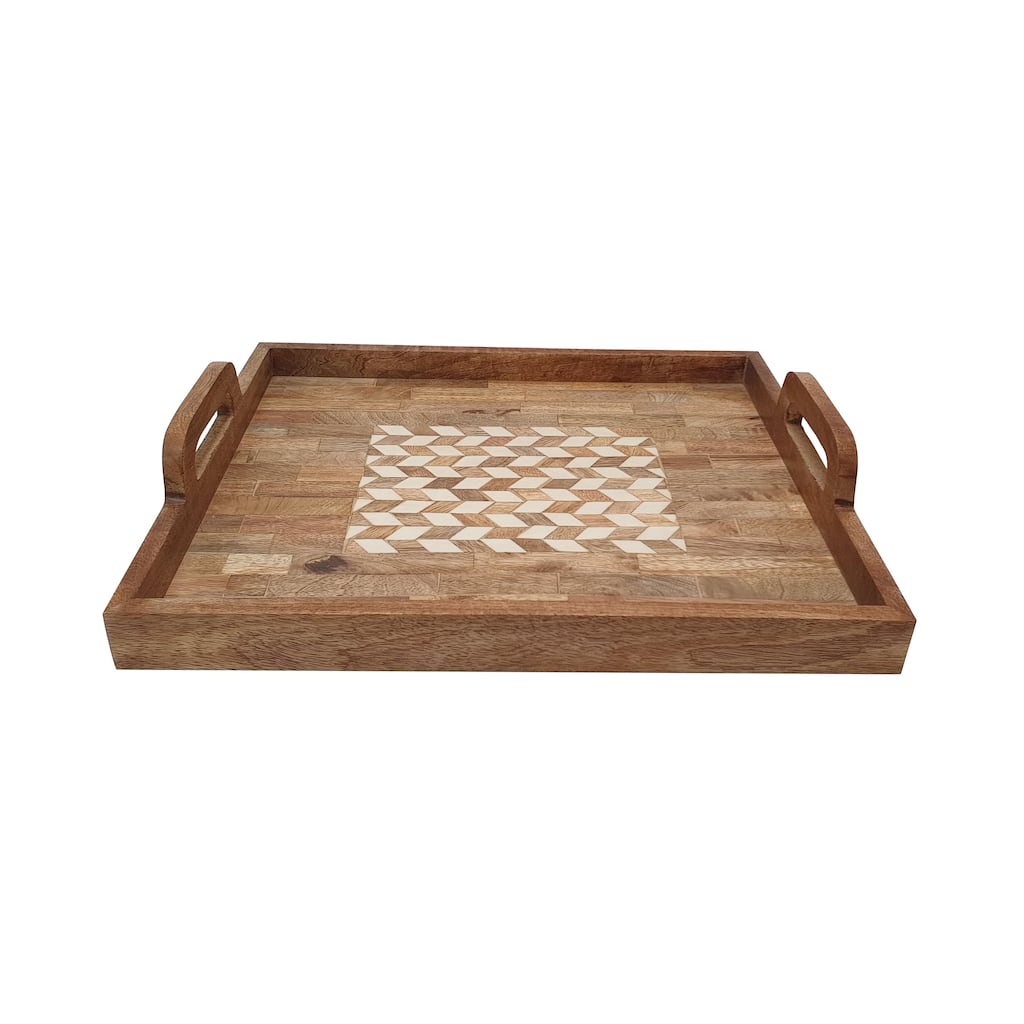 Transpac Wood 16 in. Multicolored Herringbone Serving Tray