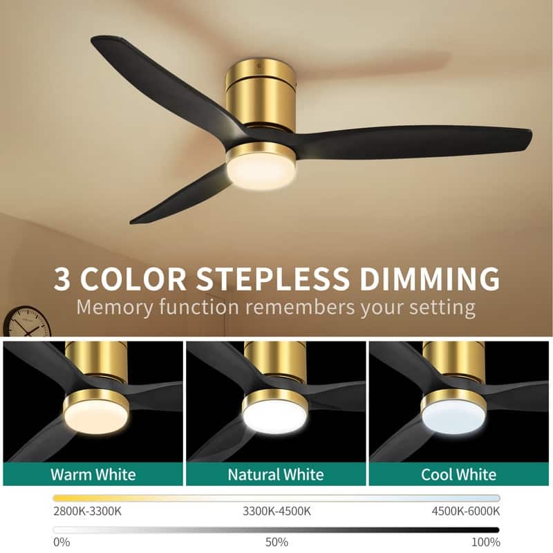 Moasis 52" LED Ceiling Fan Light with 3 Solid Wood Blades