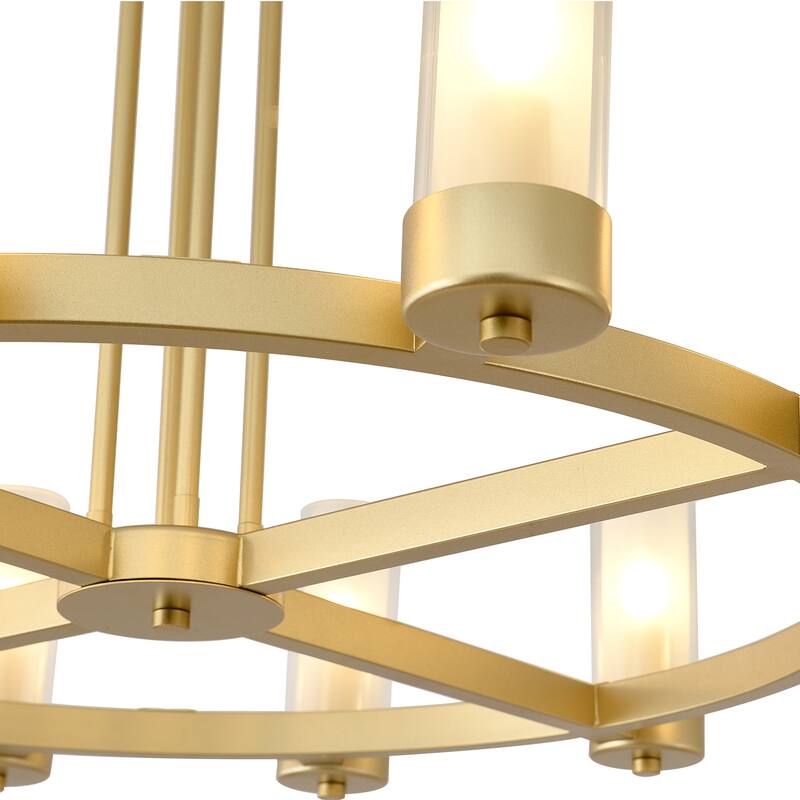 12 - Light Modern Round Chandelier with Frosted Glass Cylinder Shades