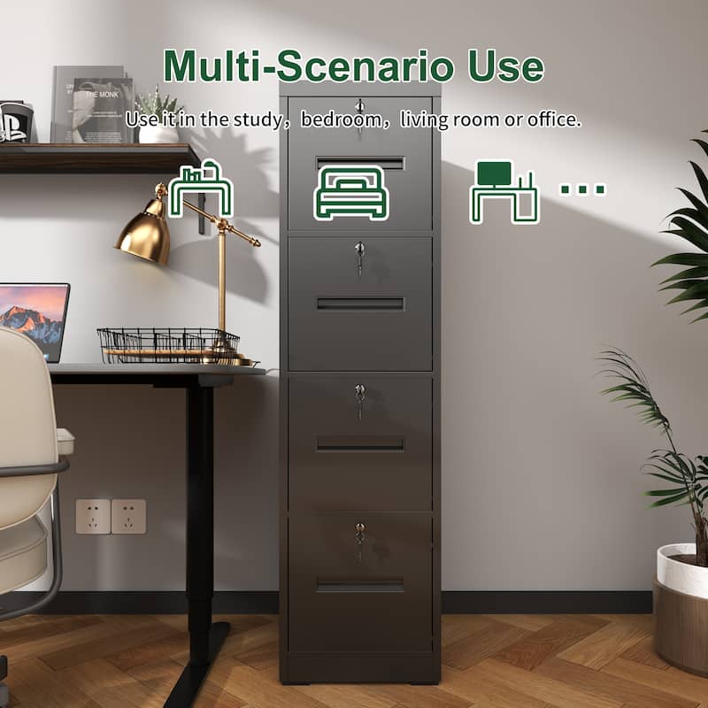 4 Drawer Metal Vertical Black Filing Cabinets with Lock for Home Office,Letter/Legal/A4/F4 Size
