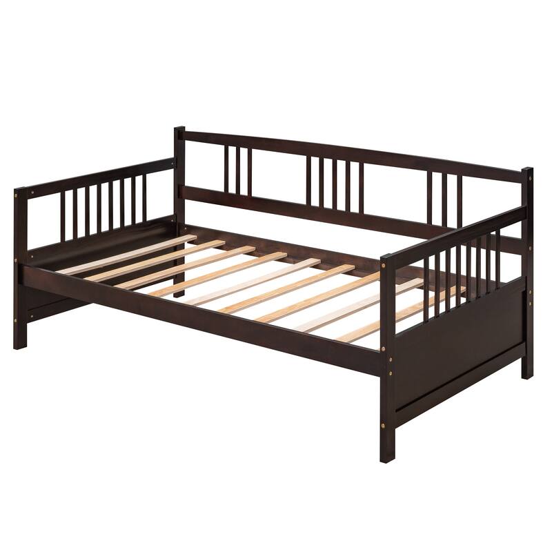 Vintage Twin Size Daybed Sofa Bed with Armrest and Slatted Frame