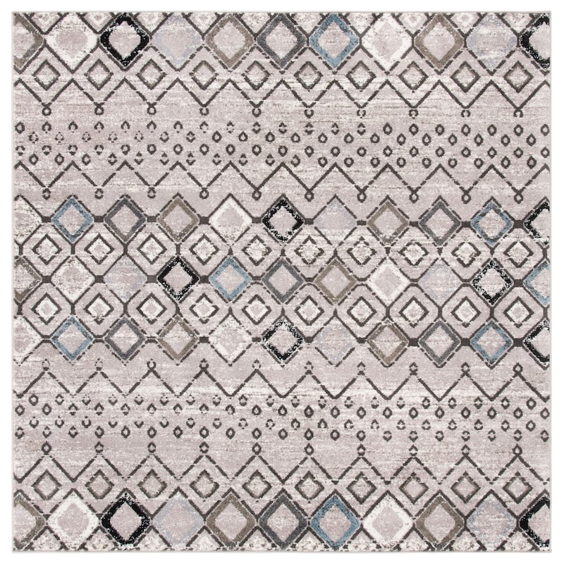 SAFAVIEH Amsterdam Bridget Moroccan Boho Rug - 10' Square - Light Grey/Brown - Square