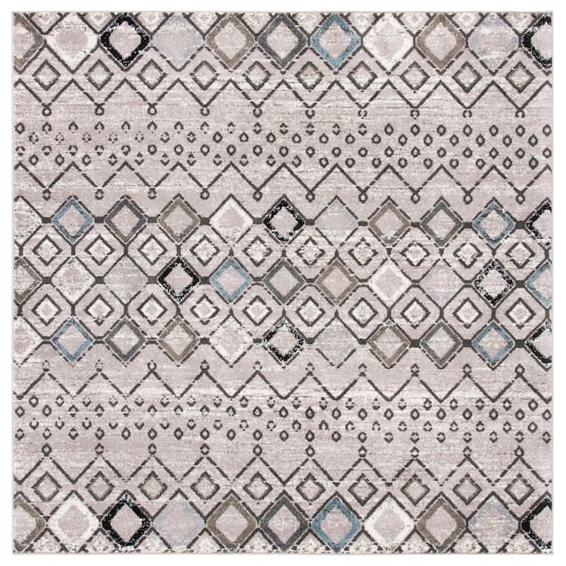 SAFAVIEH Amsterdam Bridget Moroccan Boho Rug - 10' x 10' Square - Light Grey/Brown