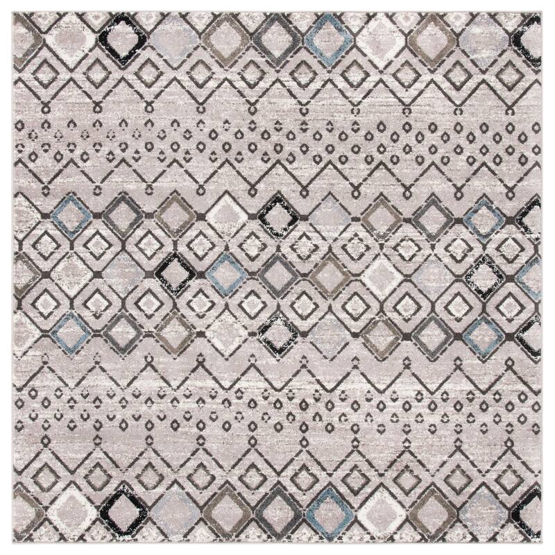 SAFAVIEH Amsterdam Iskra Moroccan Boho Rug - 10' Square - Light Grey/Brown