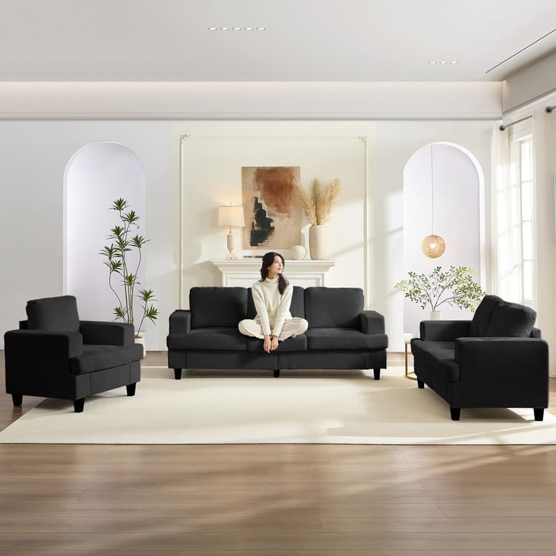 Mixoy Chenille 3 Piece Living Room Sofa Set,3-Seat Sofa/Loveseat/Armchair Sofa Sets,Modular Sectional Couch Furniture Sets