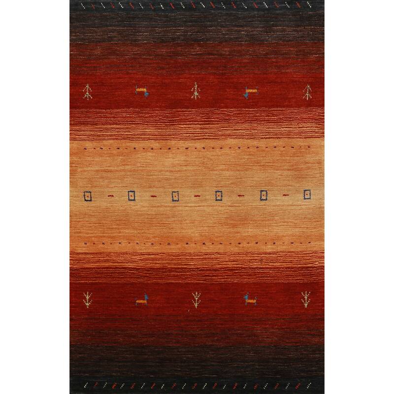Hand Knotted Oriental 100% Wool Carpet Tribal Animal Pictorial Oranges & Rust Gabbeh Area Rug - 5' 0'' X 3' 0''