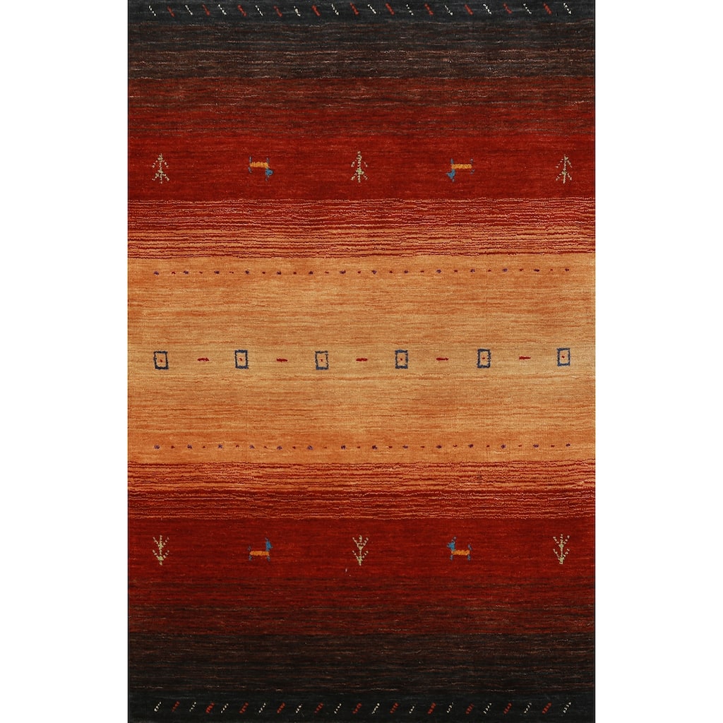 Hand Knotted Oriental 100% Wool Carpet Tribal Animal Pictorial Oranges & Rust Gabbeh Area Rug - 5' 0'' X 3' 0''