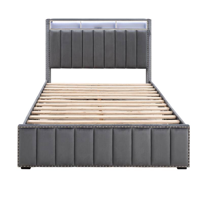 247 Shop At Home Fynor Modern 3-Piece Velvet Full Storage Platform Bedroom Set