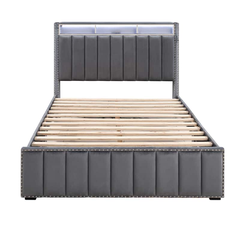 247 Shop At Home Fynor Modern 3-Piece Velvet Queen Storage Platform Bedroom Set