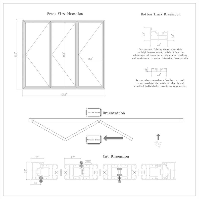 KaMic 108"×96" 3 Panels Aluminum Folding Door In White,Folded Out From Right To Left Model #:FD3PWH10896-RL