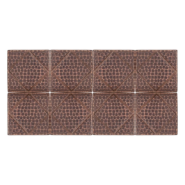 slide 2 of 4, 4" x 4" Hammered Copper Tile with Diamond Design - Quantity 8 (T4DBD_PKG8)