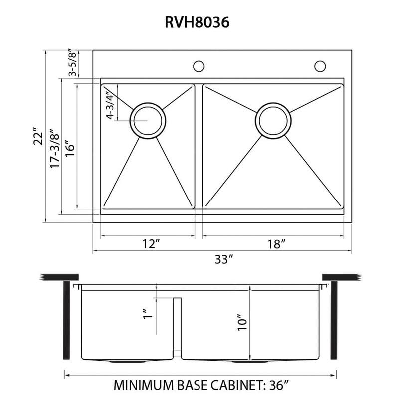 Ruvati 33 x 22 inch Workstation Drop-in 40/60 Double Bowl Topmount Rounded Corners Kitchen Sink - 33 x 22 - 33 x 22